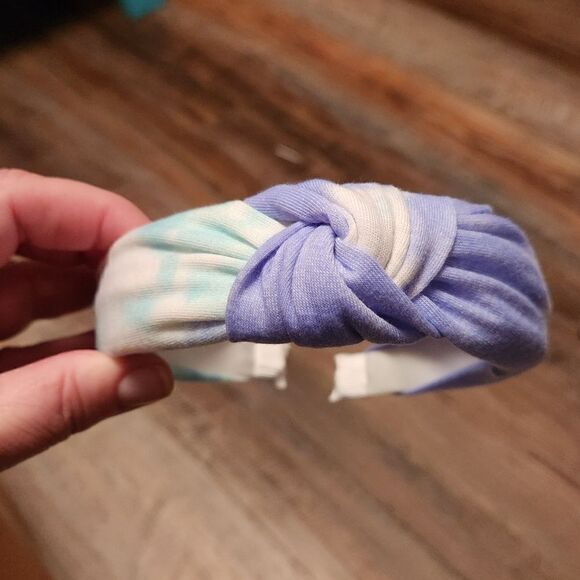 Groovy Blue and Green Tie Dye Top Knot Headband - Picture 2 of 3